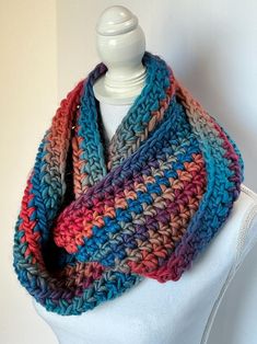 100% Merino Wool Ultra Soft Chunky Infinity Scarf Cowl in Blue Burgundy Teal Dark Oranges 56x7.5 KC Stained Glass Adult One Size - Etsy Chunky Infinity Scarves, Infinity Scarf, Merino Wool, Stained Glass, Diy Projects, The 100, Wool, Ships, Glass