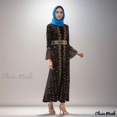 Olivia Mark - Arabian Long Robe and Dress Set for Women Black Dress Elegant, Long Sleeve Backless Dress, Leisure Dress, Arabian Dress, Sleeveless Lace Dress, Elegant Black Dress, Abaya Dress, Traditional Attire, Dress Set