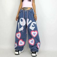 Ghost Horse, Blue Ghost, Love Graffiti, Plaid Decor, Pants Y2k, Indie Girl, Jean Large, Y2k Denim, Loose Jeans