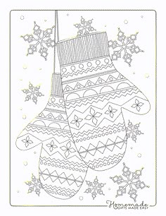 a christmas stocking with snowflakes and stars on it, in black and white