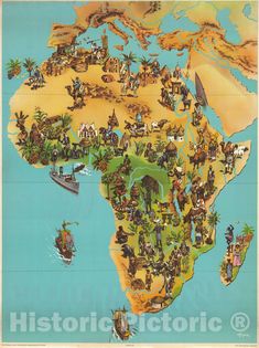 Historic Map : Westermann Pictorial Map of Africa, 1957, Vintage Wall Art Map Of Africa, Pictorial Maps, Spirit Science, Graffiti Style Art, Water Features In The Garden, Country Maps, Africa Map, Graffiti Styles, الرسومات اللطيفة