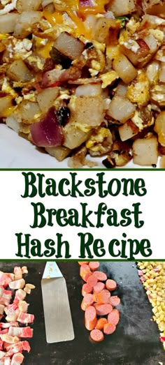 black stone breakfast hash browns recipe with text overlay