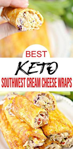 the best keto southwest cream cheese wraps on a white plate with text overlay