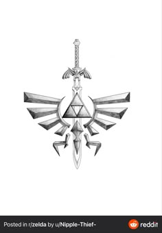 the legend of zelda symbol is drawn in pencil and has an arrow on it