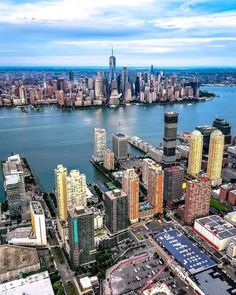 an aerial view of new york city and the hudson river