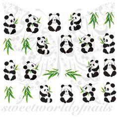 Panda Nail Art Bamboo Leaves Nail Water Decals Slides Panda Nail Art, Caviar Nails, Panda Artwork, Bamboo Tattoo, Nail Water Decals, Animal Nail Art, Bamboo Art, Panda Art, Animal Nails