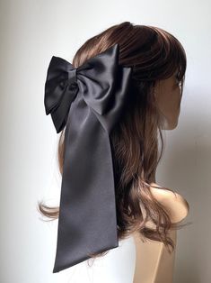 Black Satin Hair Bow Giant Hair Bow Women Hair Bowdouble | Etsy Magician Clothing, Black Bow Hair, Easy Trendy Hairstyles, Long White Hair, Large Hair Bows, Black Bows, Cheer Hair, Hair Bow Tutorial