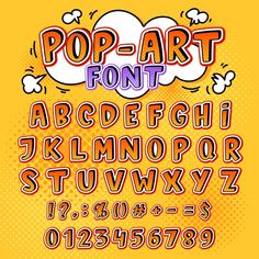 pop art font and numbers on yellow background