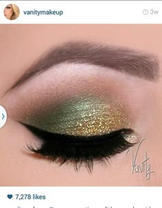 gold & green makeup Mac Myth, Makeup Verde, Golden Eye Makeup, Soft Eye Makeup, Makeup Looks For Green Eyes, Wedding Makeup Tutorial, Wedding Eye Makeup, Gold Eye Makeup, Brown Glitter