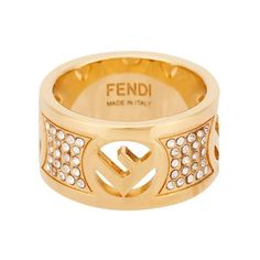 Elevate your style with the iconic F is Fendi Wide Band Crystal Ring, featuring engraved letters on gold-finish metal. This classic ring includes engraved decoration in the F is Fendi shape and decorated with natural crystals. Fashion-forward and elegant, this ring makes the perfect finish for any outfit. Gift this gorgeous ring or add it to your personal designer collection, only from Fendi. Model: 8AH538 Size: Large (US Size 8) Gold-finished metal Ring with engraved decoration in the F is Fend Crystals Fashion, Engraved Letters, Fendi Logo, Gorgeous Ring, Crystal Ring, Metal Ring, Classic Ring, Wide Bands, Crystal Rings