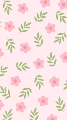 pink flowers and green leaves on a light pink background