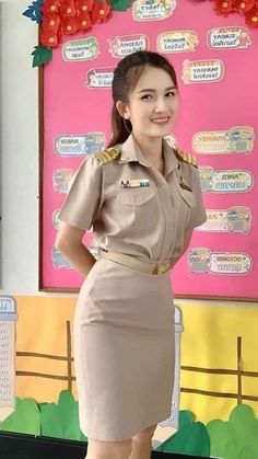 Thailand Uniform, Girls Teacher, Princess Face, Pedal Car, Female Teacher, Women Nurse, Work Skirts, Military Uniform