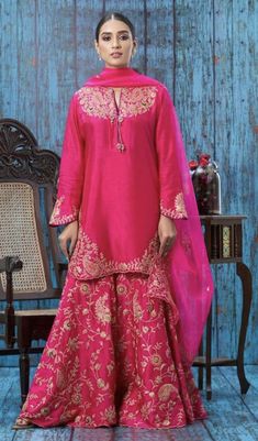 Pink Garara Dress Indian Weddings, Sharara Suit Designs Latest, Niti Bothra, Bridal Pakistani, Jaal Embroidery, Gharara Designs