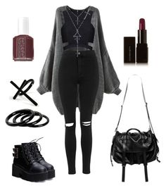 "Styling jeans" by shortcuttothestars ❤ liked on Polyvore featuring Topshop, Posh Girl, Natalia Brilli, Furla, Emi Jewellery, Essie, Illamasqua, women's clothing, women and female Rock Clothing Women, Black Grunge Aesthetic Outfit, Dark Style Outfits, Lazy Goth Outfits, Gothic Winter Outfit, Gothic Outfits Casual, Gothic Outfits For Women, Witch Clothes