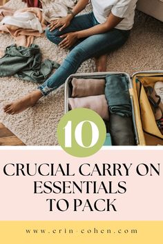 a woman sitting on the floor with her suitcase full of clothes and other items in it