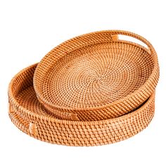 two wicker trays on white background with clipping for text or image to be added