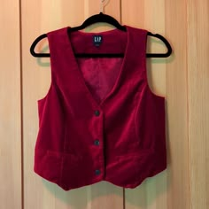 Red Velvet Vest, Size Small, Never Worn. Red Clothes Women, Red Gap Tops For Fall, Fitted Red Winter Vest, Fitted Red Vest For Winter, Red Fitted Vest For Spring, Fitted Red Vest For Spring, How To Wear Vests Women, Red Vest Outfit, Cute Vests