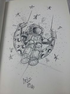 a drawing of an astronaut floating in space