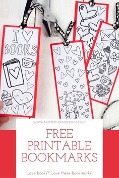 free printable bookmarks for valentine's day with the text, i love books