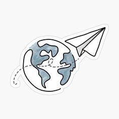 an airplane flying around the earth sticker