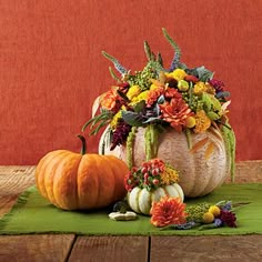 a card that says, good morning have a blessed day with pumpkins and flowers