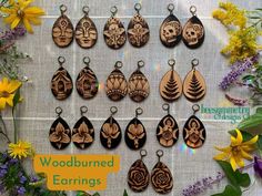 These beautiful wooden earrings are burned by hand and made to order.  They are very lightweight and do not pull on your ears at all.  All earrings come standard with the bronze hardware, but if you prefer to have silver colored stainless steel ear hooks (which are hypoallergenic) please select that option in the drop down menu. Each order that is placed will be created in the order it is received.  Due to the handmade nature of this item, little differences between the photo you see here and th Pyrography Earrings, Pyrography Designs, Floral Henna, Afrocentric Earrings, Wood Burn Designs, Folk Floral, Wood Dangle Earrings, Laser Cut Wood Earrings, Wood Burning Crafts