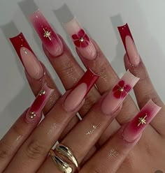 Cute Nail For Summer, Red Cool Nails, Red Acrylic Nail Designs Ideas, Red Art Nails, Cute Nails Design Ideas, Nails With Red Design, Acrylic Nails Ideas Red, Nails Design Ideas Summer, Nail Designs With Red