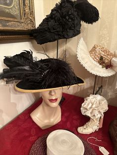 Antique Edwardian Hat 1900 Mourning With Wire FramChantilly Lace And Beaded Trim  | eBay Edwardian Hat, Antique Hat, Villain Character, Antique Hats, Velvet Hat, Beaded Trim, If Only, Early 1900s, Antique Victorian