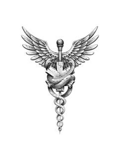 a medical symbol with wings and a snake wrapped around it's rod, on a white background