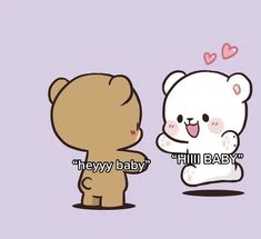 two cartoon bears are facing each other with the caption'hey baby, this baby '