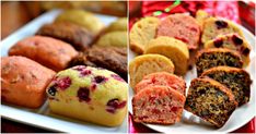 several different types of pastries on plates