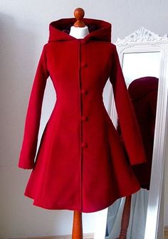 Red Hooded Coat, Red Winter Coat, Coat With Hood, Moncler Jacket, Coat Outfits, Hooded Coat, Mode Vintage, Mode Inspiration