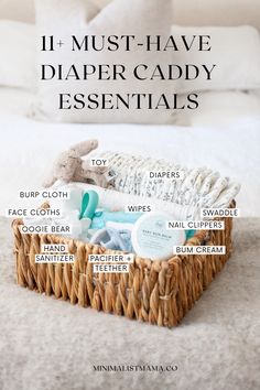 a baby's diaper caddy is labeled with labels