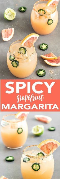 two glasses filled with orange margaritas and garnished with cucumber slices