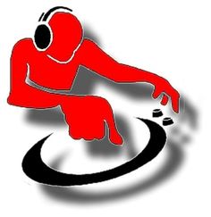 a red man with headphones sitting on top of a turntable