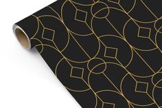 a black and gold wallpaper with geometric shapes on it's side, along with a white background