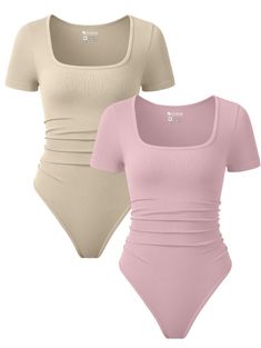 PRICES MAY VARY. Material - This short sleeve ruched bodysuits is made of 90% nylon,10% spandex. Llight weight, super soft and high-stretch fabric with a second-skin feel. Design - Going out bodysuits for women.waist ruched, slim fit, short sleeve, square neck, solid color. This bodysuits is the must-have item in wardrobe. Matching - Casual comfort bodysuits for women, matching with jacket, shorts, jeans, leggings, cargo pants or cardigan.Perfect for daily casual wear. Occassion - Basic bodysuit Fitted Solid Color Summer Bodysuit, Fitted Short Sleeve Bodysuit With Scoop Neck For Spring, Spring Short Sleeve Scoop Neck Bodysuit, Stretch Short Sleeve Solid Color Bodysuit, Trendy Fitted Short Sleeve Bodysuit For Summer, Fitted Casual Short Sleeve Bodysuit, Trendy Fitted Short Sleeve Bodysuit, Solid Short Sleeve Bodysuit For Summer, Fitted Cotton Bodysuit In Solid Color