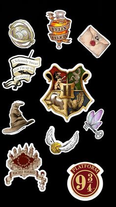 harry potter stickers on a black background