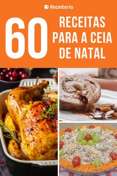 the cover of 60 receitas para a ceia de natal, with pictures of different foods