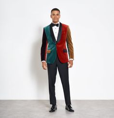 Color Blocked Velvet Jacket Tuxedo | The Black Tux Party Wear Blazers, Creative Black Tie, Man Coat, Velvet Dinner Jacket, Cocktail Attire Men, Stylish Mens Suits, Black Tie Attire, Black Suit Men, Handsome Groom