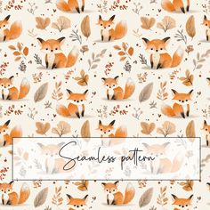 an orange fox and leaves pattern with the words seamless patterns in front of it