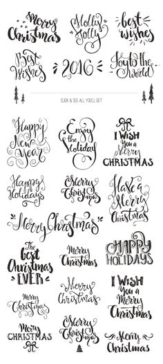 christmas lettering and calligraphy styles for the holiday greeting card or gift wrapper,