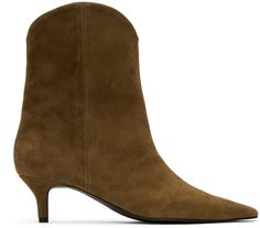 Ankle-high suede boots in brown. · Pointed toe · Grained leather lining · Covered kitten heel with rubber injection · Rubber sole · Heel: H2 in Supplier color: Brown Brown Western Boots, Kitten Heel Boots, 2024 Style, Fall Shoes, Cool Boots, Women's Wardrobe, Kitten Heel, Suede Boots, Brown Boots