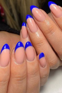 blue french tip nails French Blue Nails Design, Electric Blue French Nails, Electric Blue French Tips, Cobalt Blue French Tip Nails, Electric Blue French Tip Nails, Nails Blue Electric, Blue Tip Nails French Manicures, Blue Electric Nails, French Tips With Blue