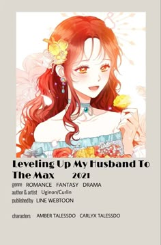 an anime character with long red hair and flowers in her hair is featured on the front cover