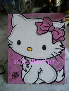 a painting of a hello kitty with a pink bow on it's head and chest