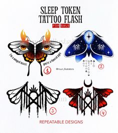 the instructions for how to make temporary tattoos with butterflies and stars on them are shown in red, blue, and black