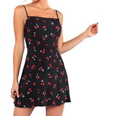 *95% Polyester, 5% Spandex *Pull On Closure *Spaghetti Strap, Fit And Flare Dress *Fit For Everyday Dressing Mini Sundress, Cherry Print, Printed Mini Dress, Cami Dress, Fit And Flare Dress, Summer Dresses For Women, Flare Dress, Fit And Flare, Sundress