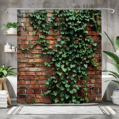 Create a serene, nature-inspired retreat in your bathroom with this ivy-covered brick wall shower curtain. The design showcases lush green ivy vines climbing over a classic red brick wall, bringing a rustic and earthy charm to your space. Perfect for those who appreciate the beauty of nature and want to incorporate a touch of the outdoors into their decor. 🍃🏡     Made from high-quality waterproof fabric to keep your bathroom dry and inviting     Large size ensures full coverage for standard showers and bathtubs     Reinforced holes for easy installation with most hooks or rings     Machine washable for effortless care and lasting durability     Ideal for rustic, botanical, or nature-inspired bathroom decor styles - Durable Metal Grommets - Plastic Curtain Hooks Included  - High-quality f Nature Bathroom, Nature Inspired Bathroom, Red Brick Wall, Plastic Curtains, Natural Bathroom, Ivy Vine, Serene Nature, Fabric Curtain, Large Bath