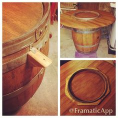 several pictures of the inside of a wooden barrel